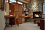 Custom home stone veneer fireplace  Frank lloyd wright inspired custom home plans by former taliesin fellow