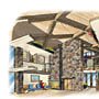 Architectural custom home fireplace renderings michael Rust architect  Frank lloyd wright inspired custom home plans by former taliesin fellow